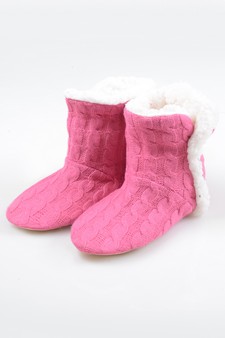 Women's Cable Knit Faux Sherpa Lined Slippers style 4
