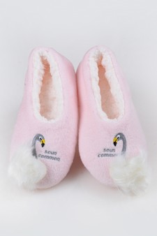 Women's Embroidered Swan Faux Sherpa Lined Slippers style 17