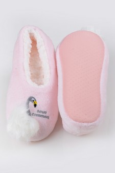 Women's Embroidered Swan Faux Sherpa Lined Slippers style 18