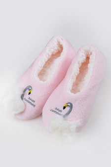Women's Embroidered Swan Faux Sherpa Lined Slippers style 19