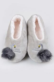 Women's Embroidered Swan Faux Sherpa Lined Slippers style 5