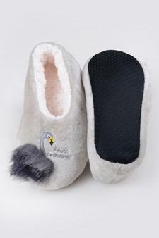 Women's Embroidered Swan Faux Sherpa Lined Slippers style 6
