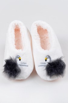 Women's Embroidered Swan Faux Sherpa Lined Slippers style 8
