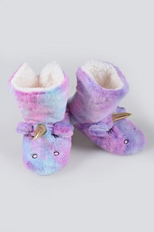 Women's Fuzzy Rainbow Unicorn Slipper Boots style 6