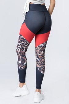 Women's Colorblock Cheetah Print Activewear Leggings (Large only) style 3