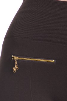 Fleece Leggings in Solid Color with 2 gold zippers & seams on Front. style 4