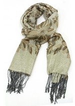 PASHMINA SCARF WITH FLORAL WEAVE METALLIC THREAD style 3