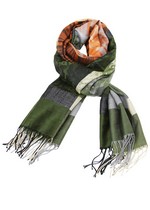 PASHMINA SCARF WITH COLOR BLOCK PANELS AND FLORAL BORDER TRIM style 2