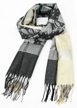 PASHMINA SCARF WITH COLOR BLOCK PANELS AND FLORAL BORDER TRIM style 3