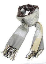 PASHMINA SCARF WITH COLOR BLOCK PANELS AND FLORAL BORDER TRIM style 4