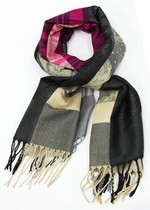 PASHMINA SCARF WITH COLOR BLOCK PANELS AND FLORAL BORDER TRIM style 5