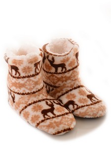 Women's Reindeer Pattern Faux Sherpa Slipper Booties **NY ONLY** style 2