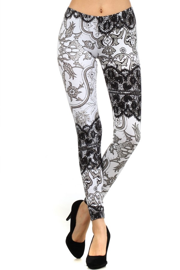 Lady's STELLA ELYSE Art Plus Size Graphite Lace Fluer Delis Printed Legging  - Wholesale 