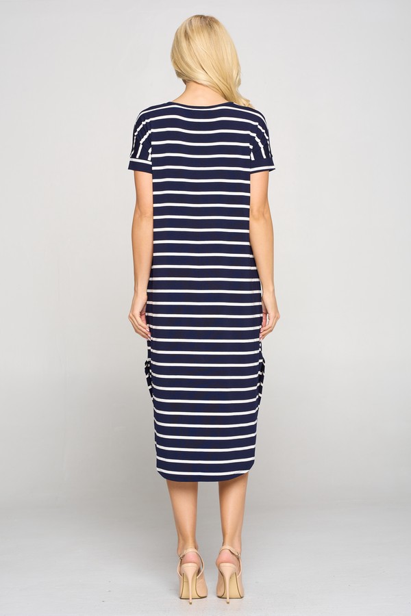 Women's Striped Curved Hem Midi Dress 