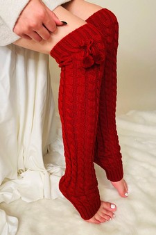 Lady's Skylar with Pom Poms and Raised Chain Link Pattern Fashion Designed Leg Warmer style 3