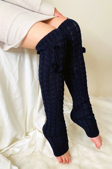 Lady's Skylar with Pom Poms and Raised Chain Link Pattern Fashion Designed Leg Warmer style 4
