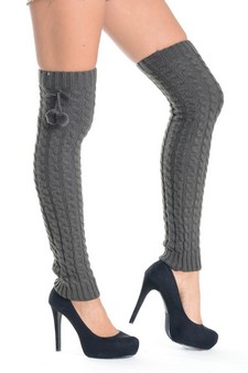 Lady's Skylar with Pom Poms and Raised Chain Link Pattern Fashion Designed Leg Warmer style 6