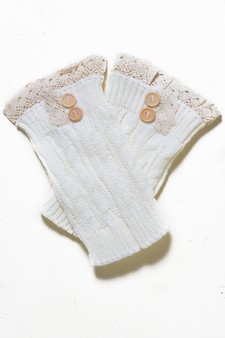 (White) Short Boot Covers with Crochet Lace and buttons