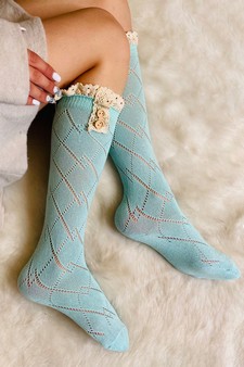Women's Crochet Button Cuff Knee High Socks