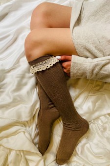 Women's Crotchet Trim Vintage Style Knee High Socks