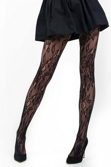 KILLER LEGS Lady's Black Floral Tights