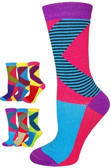 3 Single Pair Bundle Pack Fashion Design Crew Socks