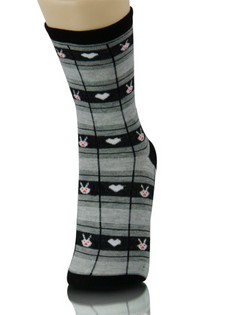 PLAID BUNNY HEARTS CREW SOCKS style 3