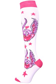 Sparrow Heart Print Knee-High Socks