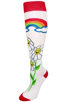 Smiling Daisy Rainbow Print Knee High Socks