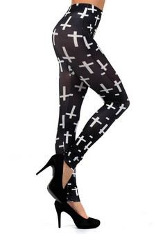 Lady's Cross Crucifix  Printed Seamless Fashion Leggings