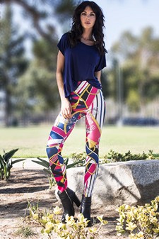 Lady's Paris with Tassels and Nautical Stripes Printed Seamless Leggings