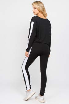 Women's Varsity Striped Crop Top & Leggings 2-Piece Set style 2