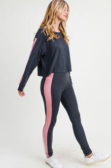 Women's Varsity Striped Crop Top & Leggings 2-Piece Set style 2