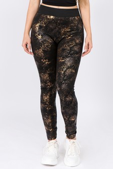 Women's Metallic Floral Leaf Fleece Lined Legging