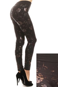 Women's Metallic Floral Garden Fleece Lined Legging