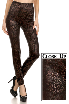 Gold Metallic Floral Cheetah Fleece Lined Leggings