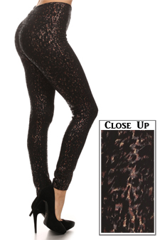 Women's Metallic Cheetah Fleece Lined Leggings