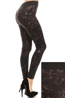 Women's Metallic Floral Blooms Fleece Lined Legging