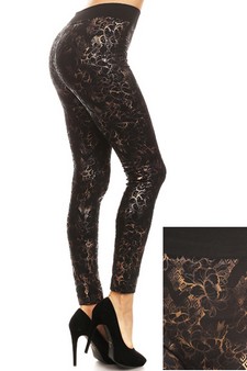 Women's Metallic Tropical Floral Fleece Lined Legging