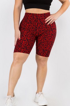 Red Leopard Print High Waisted Soft Biker Shorts
