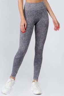 High Rise Stone Washed Vertically Curved Seamless Tights - Matching Top ACT627 style 3
