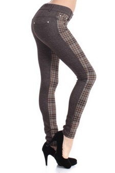 Women's Two Town Houndstooth Plaid Legging Pants (Coffee)