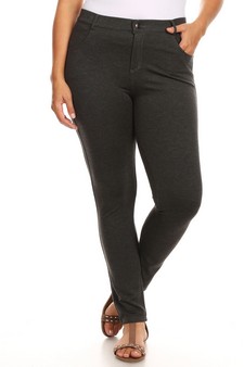 Lady's Mid Rise Ponte Knit Skinny Pants  - Plus