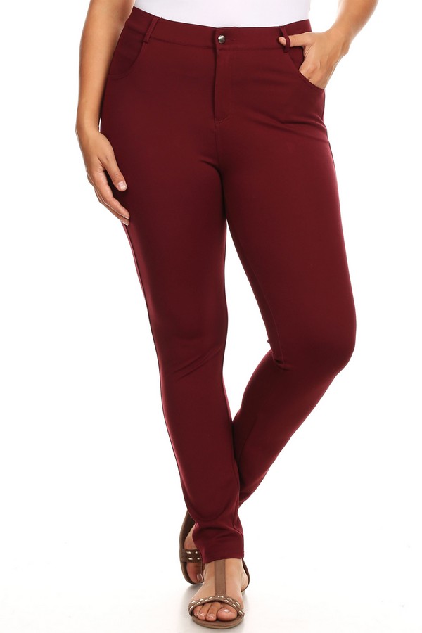 Lady's Mid Rise Ponte Knit Skinny Pants - Plus - Wholesale - Yelete.com