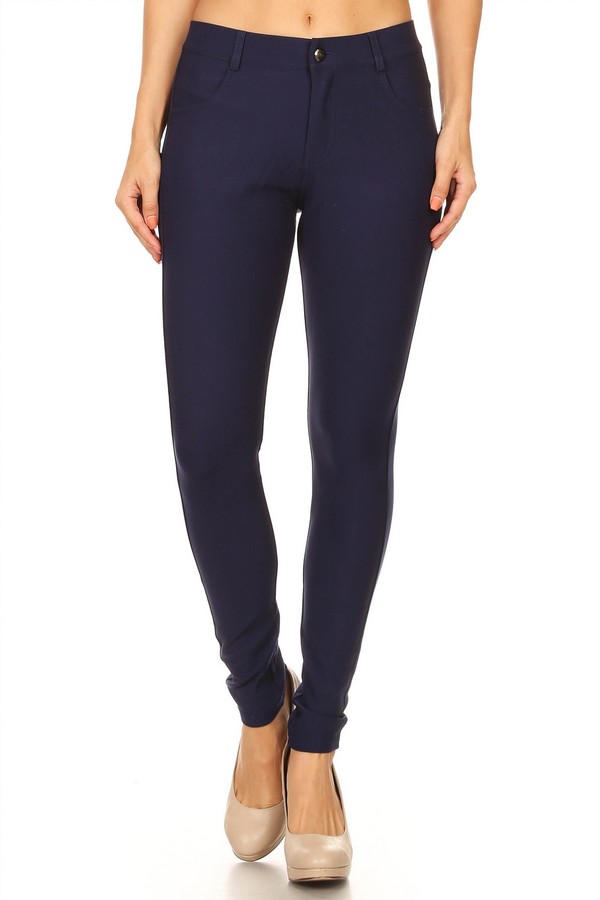 Lady's Mid Rise Ponte Knit Skinny Pants - Wholesale - Yelete.com