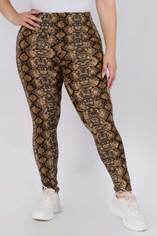 Women's Snakeskin Print Peach Skin Leggings - PLUS SIZE