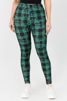 Women's Plaid Clover Print Peach Skin Leggings