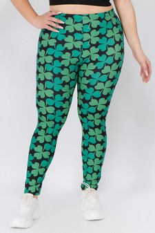 Women's 4-Leaf Clover Print Peach Skin Leggings