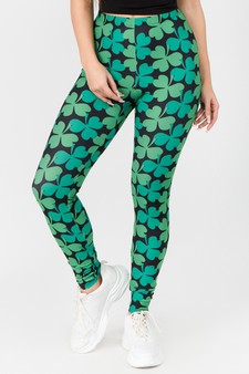 Women's 4-Leaf Clover Print Peach Skin Leggings