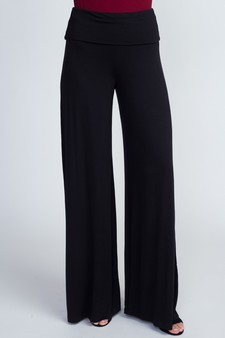 Lady's Mid Rise Wide Leg Pants with Foldable Waistband